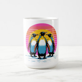 Pingvinparad – Retro Solnedgång Pingvinfamilj Kaffemugg