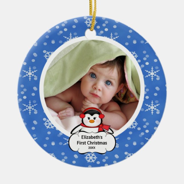 Pingvins julgransprydnad för babys första jul keramik (Framsidan)