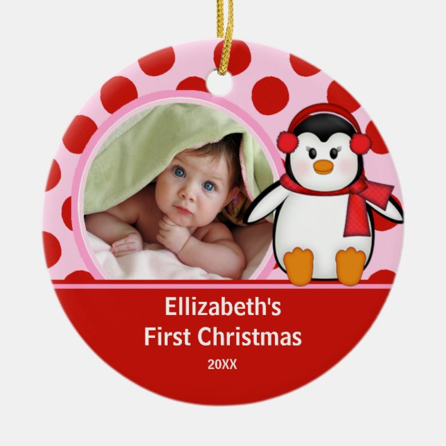 Pingvins julgransprydnad för babys första jul keramik (Framsidan)