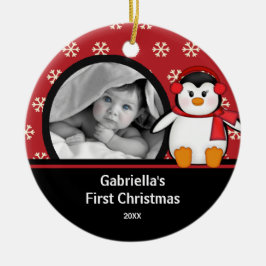 Pingvins julgransprydnad för babys första jul keramik