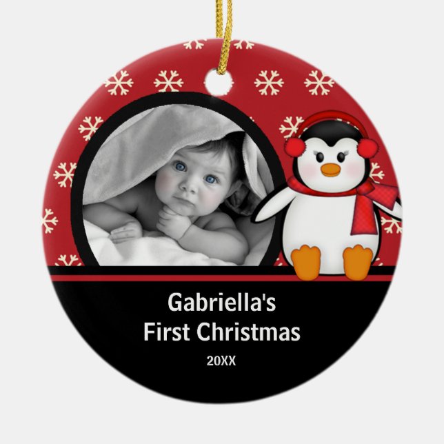 Pingvins julgransprydnad för babys första jul keramik (Framsidan)