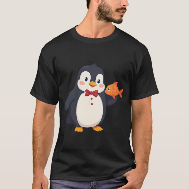 Pingvinservitör serverar fiskrätt t shirt (Framsida)