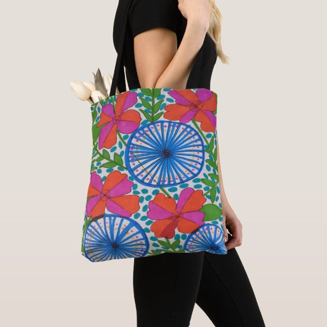 Pinjul och Flowers Tropical Mönster Tote Bag Tygkasse (Närbild)