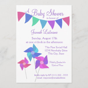 Pinjul och Polka Dot Pennants Baby Shower Inbjudningar