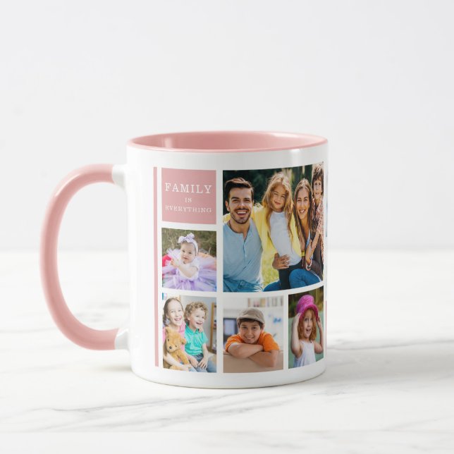 Pink 12 Family Photo Collage Quote Monogrammed  Mugg (Vänster)