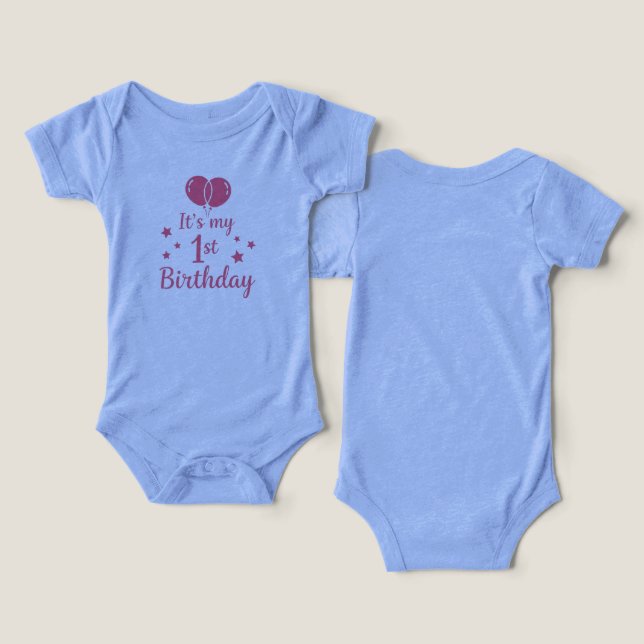 Pink 1st Birthday Tri-Blend Baby Girl Bodysuit T Shirt (Design fram och bak)