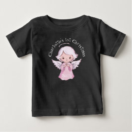 Pink 1st Christmas Girls Angel Cute 2025 Black T Shirt