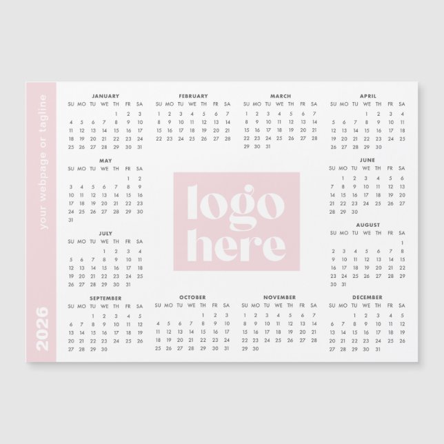 Pink 2026 Business Logo Magnetic Calendar (Framsida)