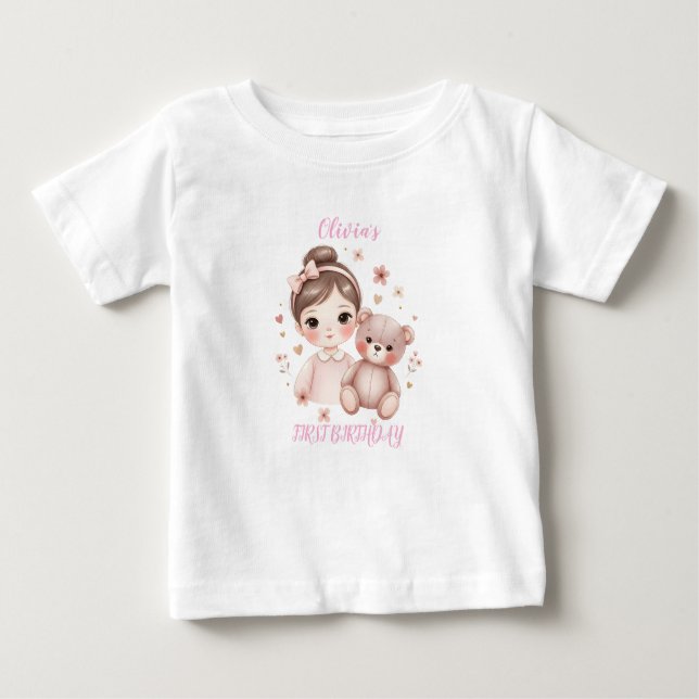 Pink 2nd Bear Birthday Girl Toddler T-shirt (Framsida)