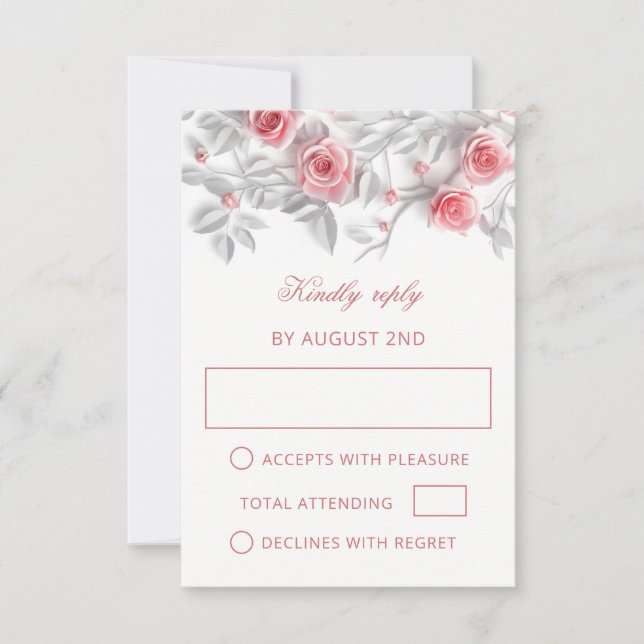 Pink 3D Roses Wedding OSA Kort (Framsida)