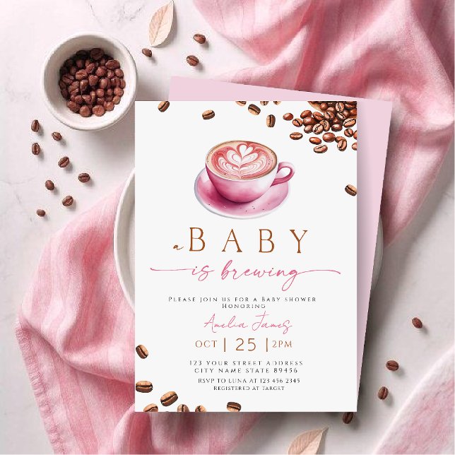 Pink A Baby is Brewing Coffee Bean Baby Shower Inbjudningar (Skapare uppladdad)