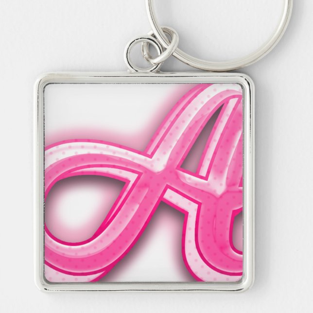 Pink A Initial Keychain – Cute Monogram Accessory Fyrkantig Silverfärgad Nyckelring (Framsidan)