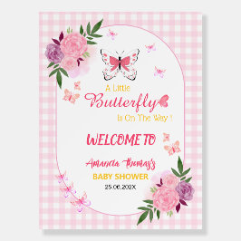 Pink A Little Butterfly Baby Shower Welcome Sign 