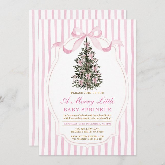Pink A Merry Little Baby Sprinkle Christmas Tree Inbjudningar (Fram/baksida)