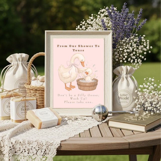 Pink A Silly Goose From Our Shower To Yours Sign Inbjudningar (Pink A Silly Goose From Our Shower To Yours Sign)