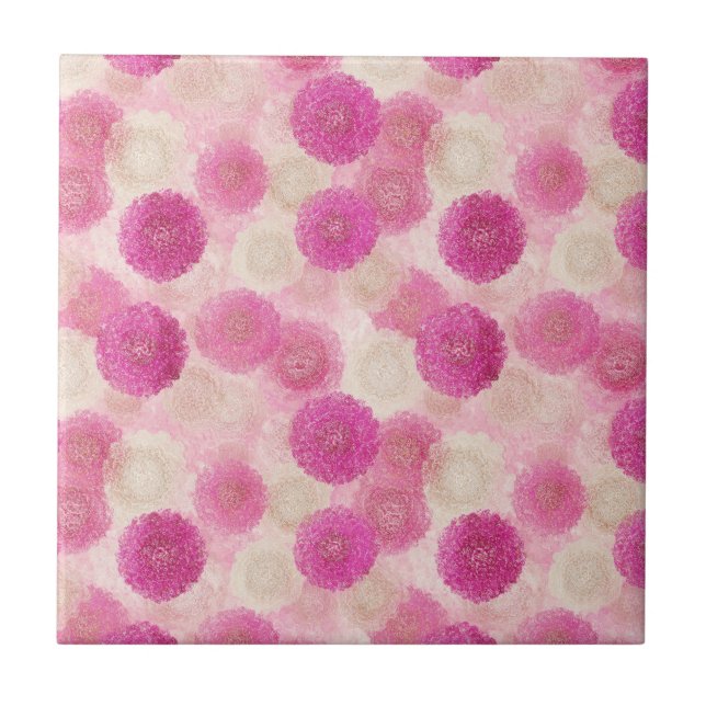 Pink Abstract Floral Lace Circle Pattern Kakelplatta (Framsidan)