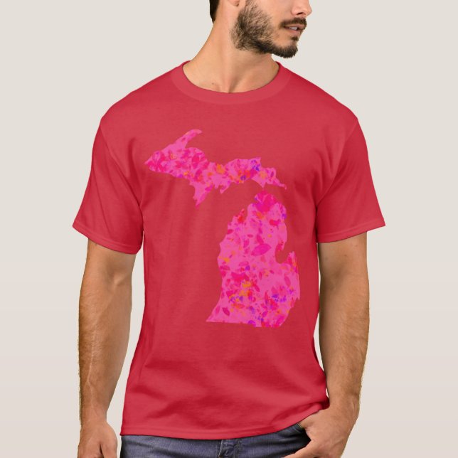 Pink abstract Michigan Silhouette T Shirt (Framsida)