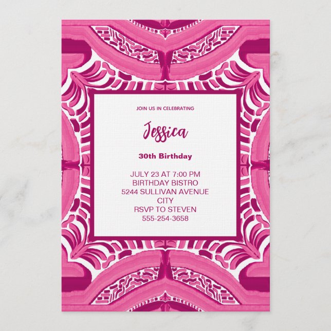 Pink Abstract Pattern Birthday Invitation Inbjudningar (Framsida)