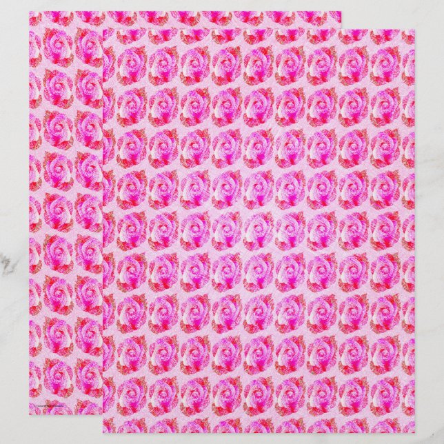 Pink Abstract Roses Scrapbook Paper 2-Sided Page (Fram/baksida)