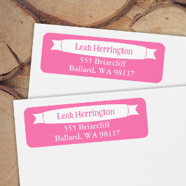 Pink Address Label with Decorative Banner Returadress Etikett