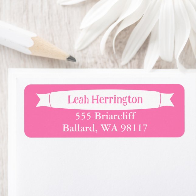 Pink Address Label with Decorative Banner Returadress Etikett (Insitu)