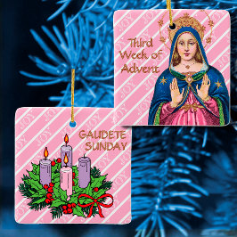 Pink Advent BVM / Gaudete Sunday Square Julgransprydnad Keramik