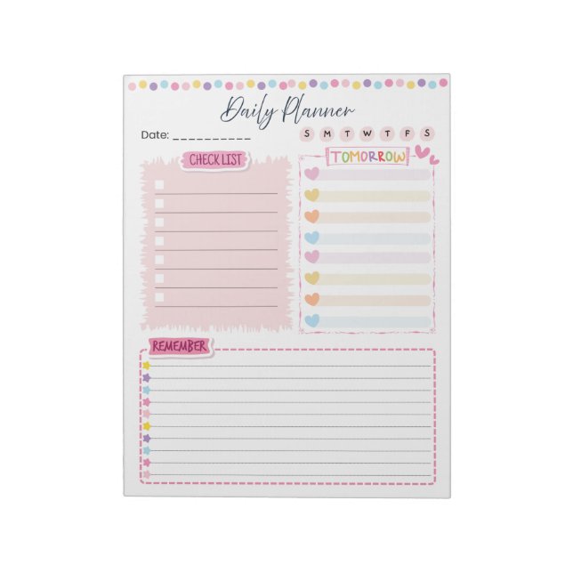 Pink Aesthetic Daily Planner Notepad Anteckningsblock (Roterad)