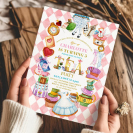 Pink Alice in Wonderland 5th birthday Invitation Inbjudningar
