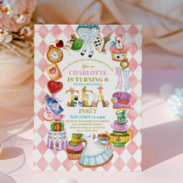 Pink Alice in Wonderland 6th birthday Invitation Inbjudningar
