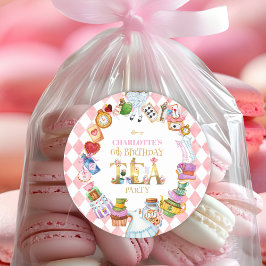 Pink Alice in Wonderland 6th Birthday   Runt Klistermärke