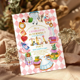 Pink Alice in Wonderland 7th birthday Invitation Inbjudningar