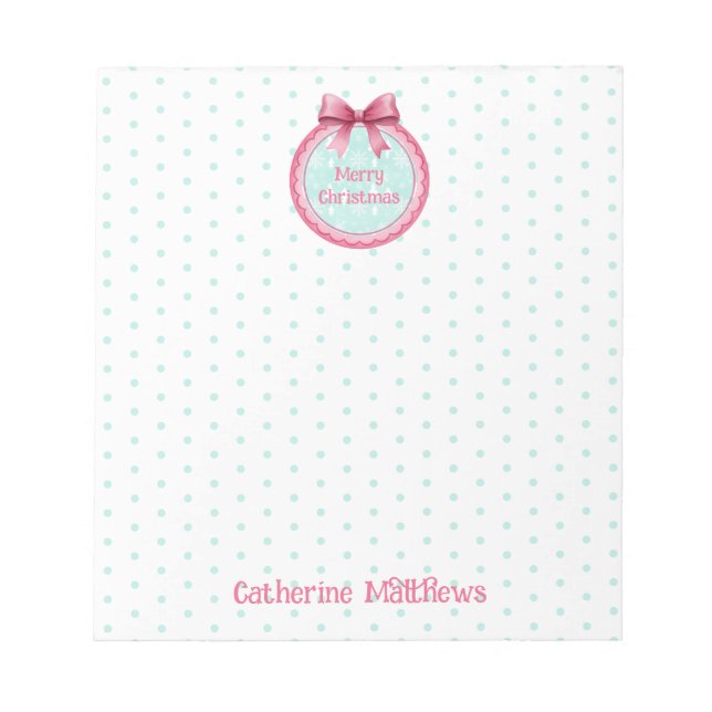Pink and Aqua Christmas Ornament Anteckningsblock (Framsida)