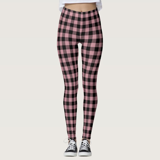 Pink and Black Buffalo Plaid Classic Leggings (Framsida)