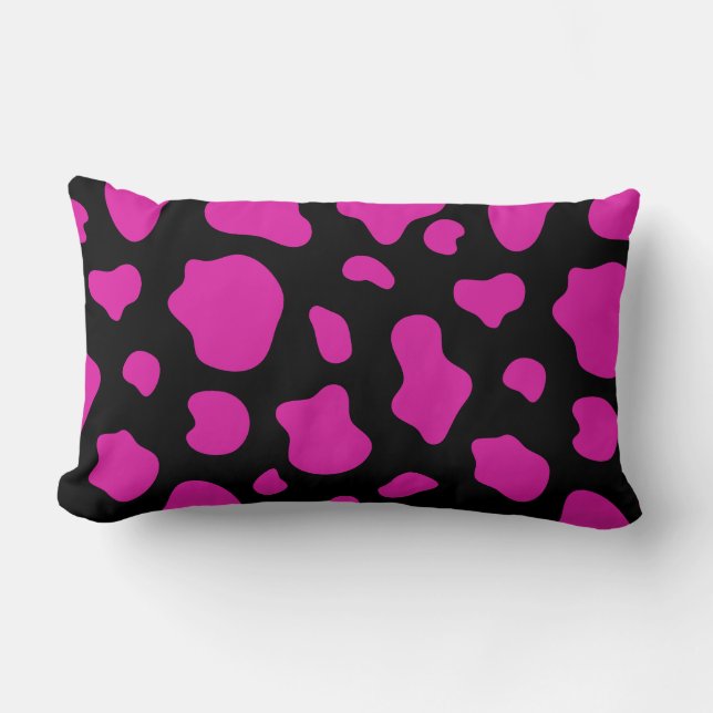 Pink And Black Cow Print Decorative Pillow Lumbarkudde (Framsida)