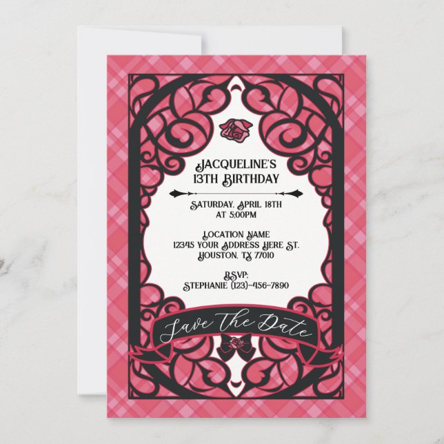 Pink and Black Gated Rose Princess Birthday  Inbjudningar (Framsida)