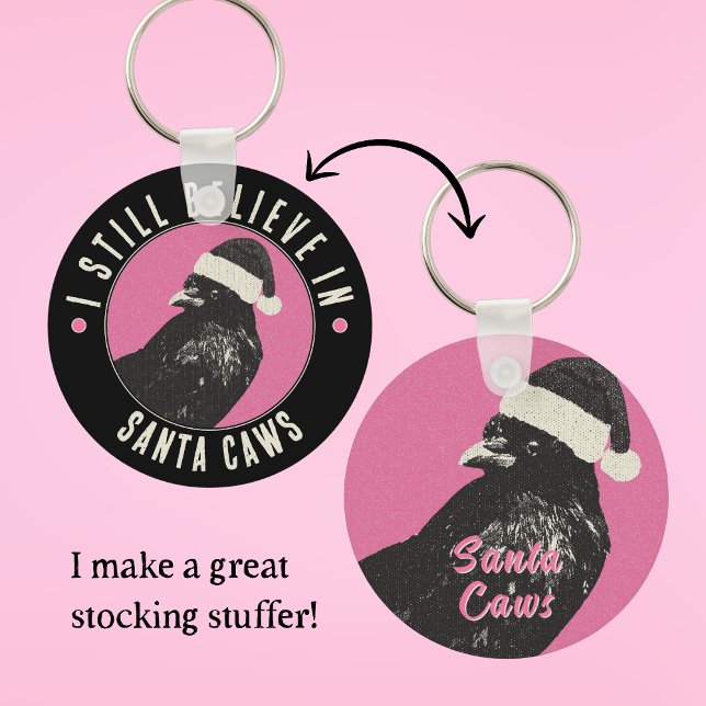 Pink and Black Gothic Crow Stocking Stuffer Nyckelring (This double-sided pink and black Crowmas metal keychain makes a fun stocking stuffer.)