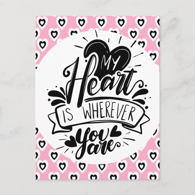 Pink and Black Hearts Quote Valentines Day    Vykort (Framsida)