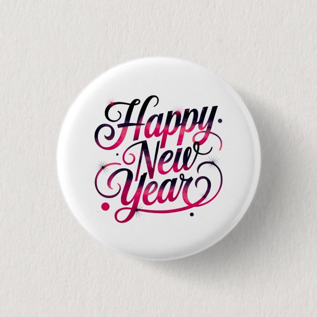 Pink and Black New Year 2026 Script Badge Knapp (Framsida)