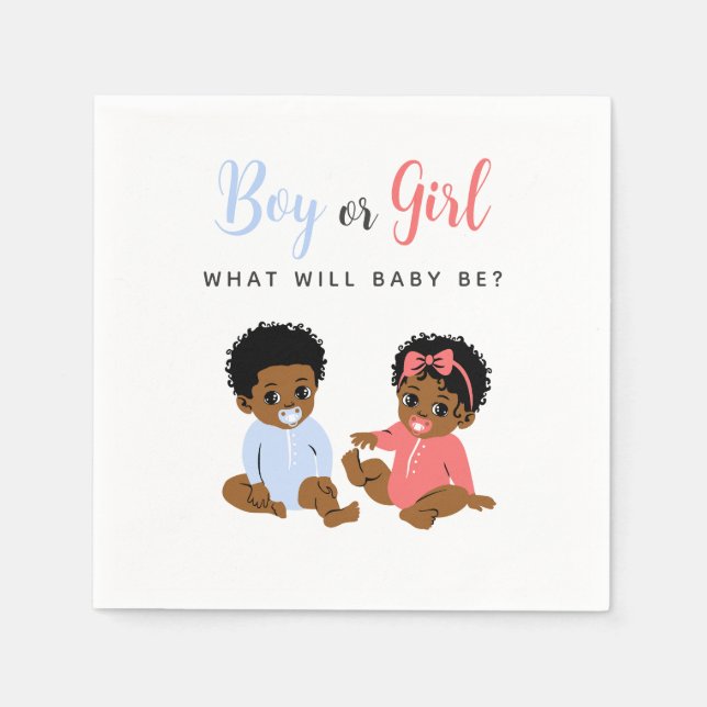 Pink and Blue African American Baby Gender Reveal Pappersservett (Framsidan)