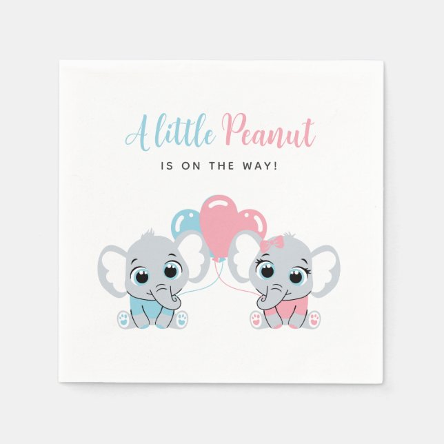 Pink and Blue Baby Elephant Balloon Gender Reveal Pappersservett (Framsidan)