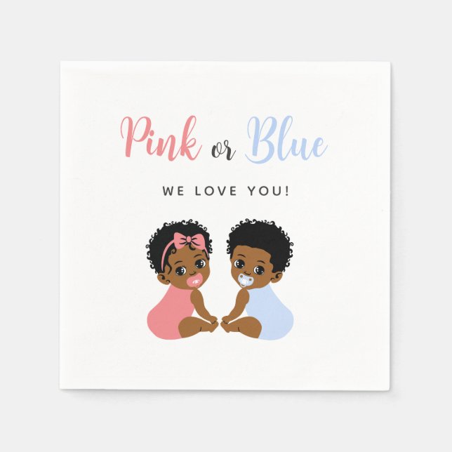 Pink and Blue Baby Napkins African American Pappersservett (Framsidan)