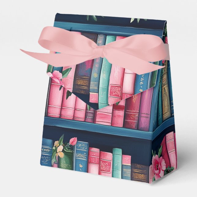 Pink and Blue Books and Flowers on Bookshelf Presentaskar (Framsidan Sidan)