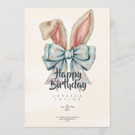 Pink and blue Bunny bow Birthday invitation Inbjudningar