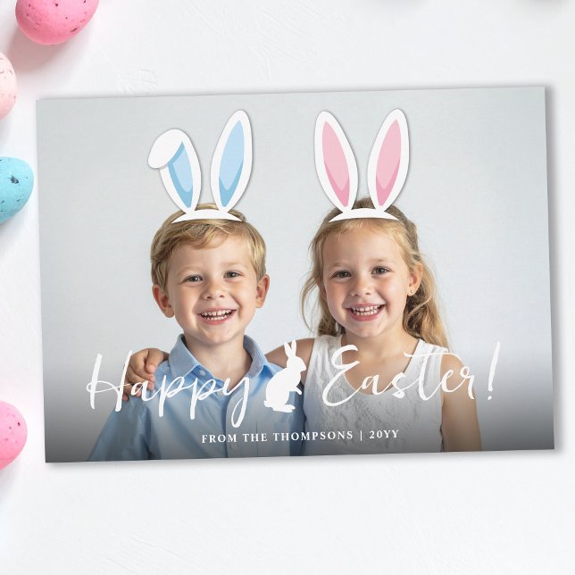 Pink And Blue Bunny Ears Easter Photo Overlay Kort (Skapare uppladdad)