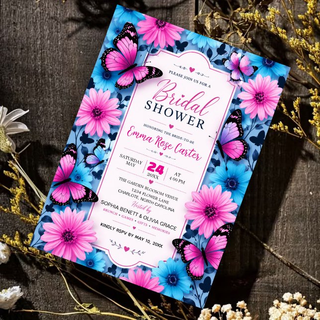 Pink and Blue Butterfly Bridal Shower Invitation Inbjudningar (Skapare uppladdad)