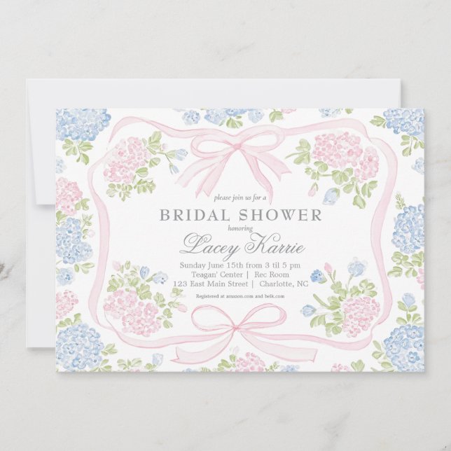 Pink and blue Floral Bridal Shower Invitation,  Inbjudningar (Framsida)