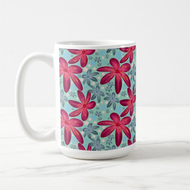 Pink and Blue Floral Seamless Pattern Kaffemugg (Vänster)