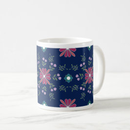 Pink and Blue Folk Art Floral Mug Kaffemugg