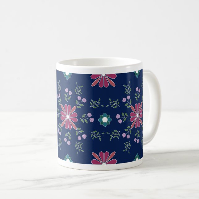 Pink and Blue Folk Art Floral Mug Kaffemugg (Framsida höger)