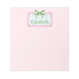 Pink and Blue Frame With Green Gingham Bow Anteckningsblock